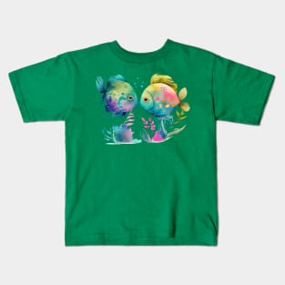 Watercolor Couple of Calorful Fish Kids T-Shirt